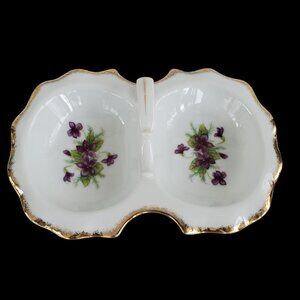 VTG Lipper & Mann Victorian Divided Candy Nut Dish Hand Painted Violet Porcelain